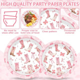96Pcs Coquette Bow Cowgirl Happy Birthday Party Supplies Western Cowgirl Plates And Napkins Disposable Pink Bowknot Rodeo Tableware Bachelorette For Kids Set Decorations Favors Baby Shower Serve 24