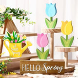 5 Pcs Spring Tulip Wood Table Decor Hello Spring Tiered Tray Decor Set Rustic Farmhouse Tulip Flowers Shower Tabletop Decoration Floral Wood Table Sign Centerpieces For Home Shelf(Tulip)