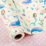 Reversible Mermaid Wrapping Paper Roll,Metallic Foil Whale,Turtle And Sea Creature With Pink Polka Dot For Kids,Girlsbirthday,Baby Shower,Mini Roll (17 In X 32.8 Ft)