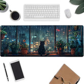 Black Cat Mouse Pad?Green Plants Gaming Keyboard Mat?Laptop Computer Protector With Non-Slip Rubber Base?Large Extended Mousepads Gifts For Desk Office Home?Deskmat Decor 31.5" X 11.8"