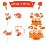 Fox Theme Birthday Party Supplies Decorations, 48Pcs Fox Party Supplies Kit Includes Fox Happy Birthday Banner, Fox Balloons And Various Party Tableware Supplies With Cartoon Fox For Kids Boys Girls