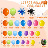 Neon Balloon Arch Kit, 122Pcs Bright Orange Green Blue Hot Pink Yellow Purple Black Rainbow Balloons With Foil Star Balloons For Neon Party Rainbow Birthday Decorations 80S 90S Disco Party Backdrop