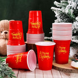 50Pcs Merry Christmas Plastic Cups 16Oz Red Gold Snowflake Deer Design Disposable Cups Decorative Xmas Party Cups For Hot Cold Drinks Coffee Juice Beer Candy Snacks