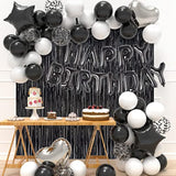Birthday Party Decorations Happy Birthday Balloons Banner With Black And White Balloons Set, Black Foil Fringe Curtain For Men Women Adults Birthday Party (Black?