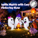 6FT Long Halloween Inflatables Decorations Outdoor Campfire Ghosts Adorable Halloween Blow up Yard Decoration Blowup Cute 3 Ghosts Roasting Marshmallows Over Campfire Built-in LEDs Party Lawn