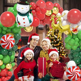 183Pcs Christmas Balloon Garland Arch Kit with Red Gold Green White and Xmas Candy Cane Lollipop Sled Reindeer Foil Balloons for Christmas Party Decorations
