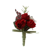 Rose Boutonniere Buttonholes Corsage Artificial Groom Rose Wedding Flowers Brooch Prom Party Suit Decoration, Pack Of 1, Red