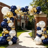 Navy Blue Gold White Balloon Arch Kit 129 Pcs Double Stuffed