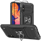 Samsung Galaxy A10E Case, Samsung A10E Case, With Tempered Glass Screen Protector, Hard Rubber Bumper With 360° Rotation Ring Kickstand Cases For Samsung Galaxy A10E (Black)