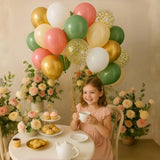 35Pcs Retro Green Pink Balloons Set, Sage Dusty Pink Gold Confetti Party Decor