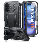 For Iphone 16 Phone Case: For Iphone 16 Case With Kickstand Shockproof Military Grade Protective Cover - Dual Layer Full Protection Sturdy Matte Textured Drop Proof - 6.1 Inch Black