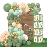 Sage Green Baby Shower Decor Kit: Balloons, Baby Blocks, Eucalyptus