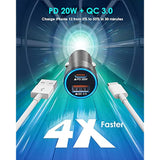 Iphone Car Charger USB C 38W Dual Port MFi Certified With 2x3Ft PD QC 3.0 Cables