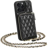 For 14 Pro Max Wallet Case, Card Holder Case Crossbody Purse For Women Quilted Leather Rfid Shockproof Cover Compatible With 14 Pro Max, 6.7 Inch-Black