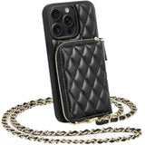For 14 Pro Max Wallet Case, Card Holder Case Crossbody Purse For Women Quilted Leather Rfid Shockproof Cover Compatible With 14 Pro Max, 6.7 Inch-Black
