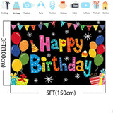 Colorful Happy Birthday Backdrop Banner 5x3ft Party Decor & Photo Prop