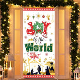 Christmas Joy To The World Door Banner For Religious Christmas Party Decoration, O Holy Night Nativity Scene Door Cover For Christian Xmas Decor, Jesus Is The Reason For The Season Welcome Sign
