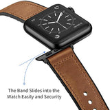 Compatible With Apple Watch Band 49Mm/46Mm/45Mm/44Mm/42Mm, Sweatproof Genuine Leather And Rubber Hybrid Band For Iwatch Ultra 2/1 Series 10 9 8 7 6 5 4 3 2 1 Se, Brown/Black