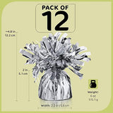 12-Pack Silver Balloon Weights – 4.8" Metallic Foil Weights for Helium Balloons & Table Decor