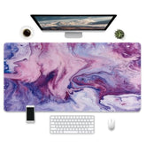 Large Desk Mat With Marble Design, Purple And Blue, Extended Gaming Mouse Pad With Abstract Pattern, 31.5 X 15.7 Inches, Non-Slip Base