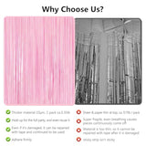 Thicken Pastel Pink Streamers - 2 Pack 3.3X6.6 Ft - Pink Tinsel Foil Fringe Backdrop Curtains For Valentines Day/Galentines Day/Baby Shower/Birthday Party Decorations