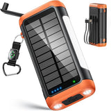 Solar Power Bank Portable Charger:66800Mah Built In Hand Crank And 3 Cables 22.5W Fast Charging Phone External Battery Pack(5 Outputs & 5 Inputs) With Camping Flashlights/Table Lamp/Compass