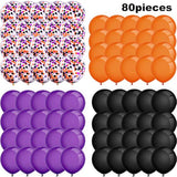 80pcs Halloween Balloons Set 12 Inch Black Orange Purple Latex Confetti Party Decorations