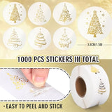 1000Pcs Clear Christmas Stickers Roll Gold Foil Xmas Tree Seal Stickers Self-Adhesive Label Decals For Holiday Envelope Invitations Cards Gift Decor, 6 Designs