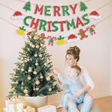 Glitter Red And Green Merry Christmas Banner - 18 Pcs Letter Shiny Sign For Xmas Party, Ceremonies, Holiday Decorations With Tree Hat