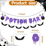 Glitter Potion Halloween Banner Black Purple Witches Haunted House Garland Decor