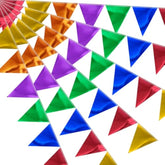 64Ft Colorful Triangle Pennant Banner Flag Metallic Paper Bunting Garland For Hanging Backdrop Birthday Decorations Graduation Bachelorette Bridal Wedding Shower Valentine'S Party Supplies
