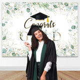 Greenery Graduation Backdrop 7x5ft - Congrats Grad Class of 2026 Graduate Party Background, Green Golden Leaves Graduation Party Decorations Photography Background