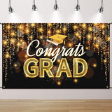 Congrats Grad Banner Black Gold - 72x44 Inch, Graduation Banner 2026, Graduation Decorations, Congrats Grad Backdrop for High School College Graduation Party Decor
