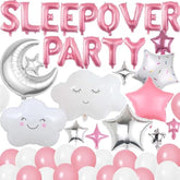 47pcs Pink Sleepover Party Decorations, Moon, Star Balloons, Banner for Girls