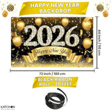 Xtralarge Happy New Year 2026 Banner 72x44In Party Backdrop Decor