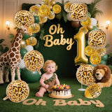 31Pcs Cheetah Balloons Set With 6 Pcs 22 Inch Cheetah Print Aluminum Foil Balloons & 25 Pcs Leopard Spots Latex Balloon For Wildlife Animal Zoo Jungle Safari Themed Birthday Party Decoration