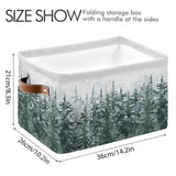 Winter Pine Forest Tree Storage Basket With Waterproof Liner And Pu Handles Christmas Snow Scene Storage Bins Boxes 14.2" Collapsible Decorative Organizer Baskets For Bedroom Closet Office 1 Pack