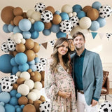 Western Cowboy Balloon Garland Arch Kit, Brown Slate Blue Dusty Blue Sand White Cow Print Balloons For Farm Western Cowboy Baby Shower Birthday Party Decorations