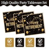 72Pcs Retirement Plates And Napkins, Black Gold Happy Retirement Party Decorations Paper Plates And Napkins With Forks Disposable Tableware Set For Men Women