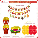 Burger Birthday Party Kit – Happy Birthday Banner & Burger Fries Balloons