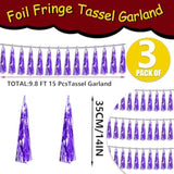 3P Metallic Fringe Tassel Banner Garland Foil Tinsel Streamer Wall Hanging Curtain Backdrop Banner For Parade Floats,Graduation Decorations, Father'S Day Party Decoration(Purple)