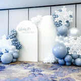 120PCS Winter Wonderland Balloon Arch Garland Kit, Dusty Baby Blue Slate Blue Silver White Snowflake Foil Balloons for Winter onederland Christmas Baby Shower Snow Princess Birthday Party Decorations