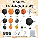 141Pcs Halloween Balloon Arch Kit - Black, Orange, Gold with BOO, Bats & Marble Balloons