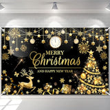 Merry Christmas Happy New Year Black and Gold Party Banner
