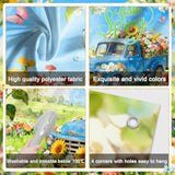 Hello Spring Banner Blue Truck Flowers Garden Elf Spring Background Party Decorations Indoor Outdoor Photo Booth Props (6X3.6Ft)