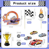 Race Car Birthday Cake Decoration 24Pcs Racing Car Cake Toppers Checkered Flag Cars Cake Cupcake Decorations For Man Boy Kid Racing Cars Theme Birthday Supplies Party Favors