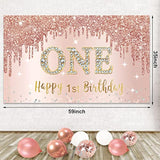Happy 1St Birthday Banner Backdrop Decorations With Confetti Balloon G