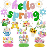 Spring Party Decorations, Hello Spring Decorations,Spring Flower Party Hanging Swirls,Hello Spring Banner And Honeycomb Centerpieces For Spring Decorations And Home Office Classroom