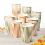 Sage Green Orange Striped Paper Cups Pastel Fall Themed Party Cup Forest Friends Autumn Kids Birthday Tableware Fall Woodland Birthday Party Supplies - Pack Of 50