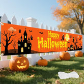 Happy Halloween Banner 118x20 Inch Large Backdrop with Ribbon Pumpkin Ghost Yard Wall Decor